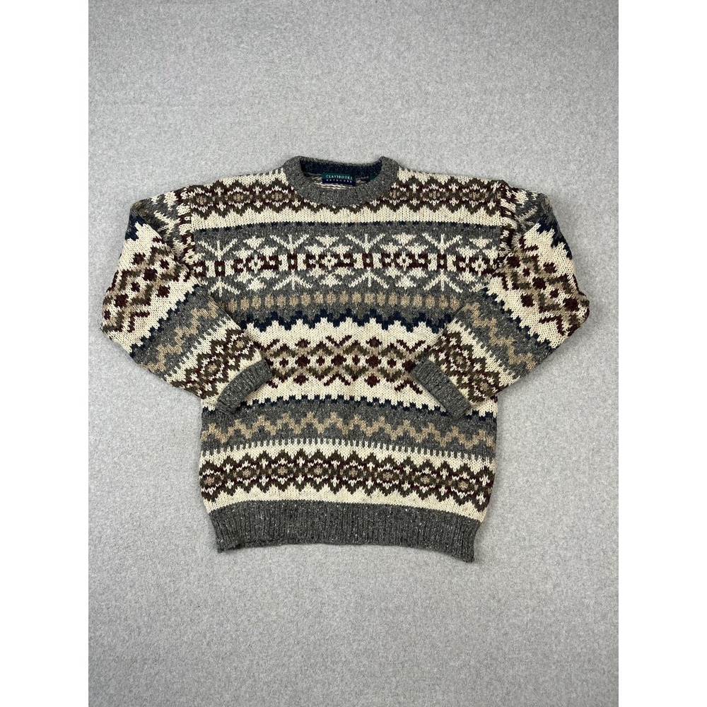 Vtg Claybrooke Outdoors Sweater Mens L Multicolor Fair Isle Wool Blend Crew 90s